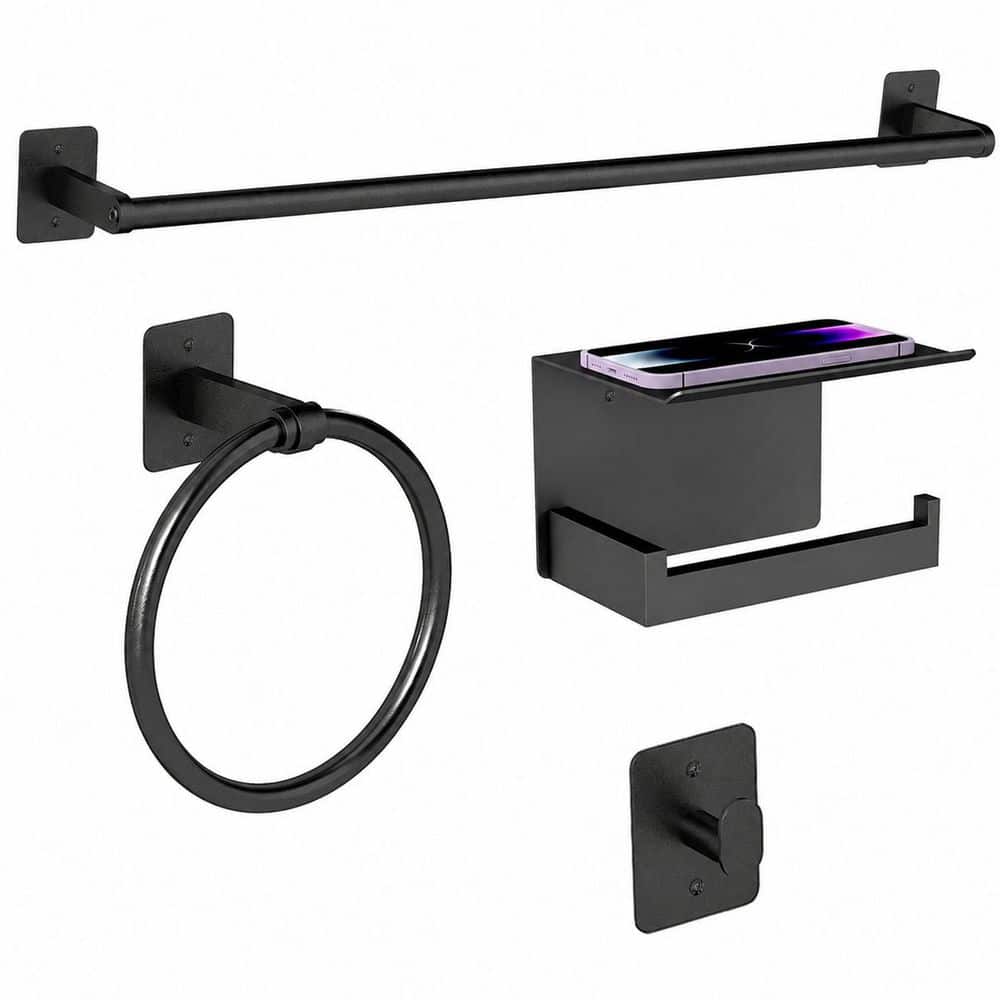 4-Piece Bathroom Hardware Set with Towel Bar, Towel Ring, Hook, Toilet Paper Holder in Matte Black Finish price history on PriceWatchPro