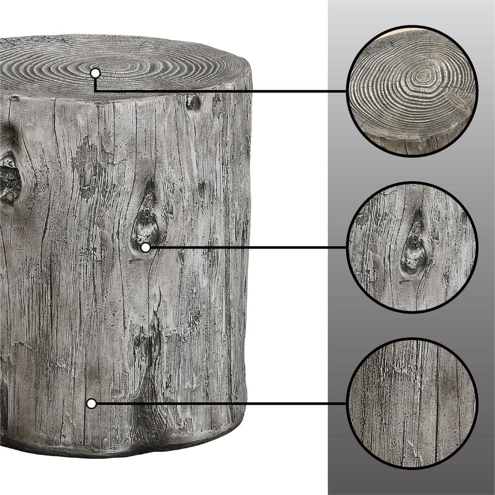 Rustic Weathered Gray Round Fir Wood & Metal End Table