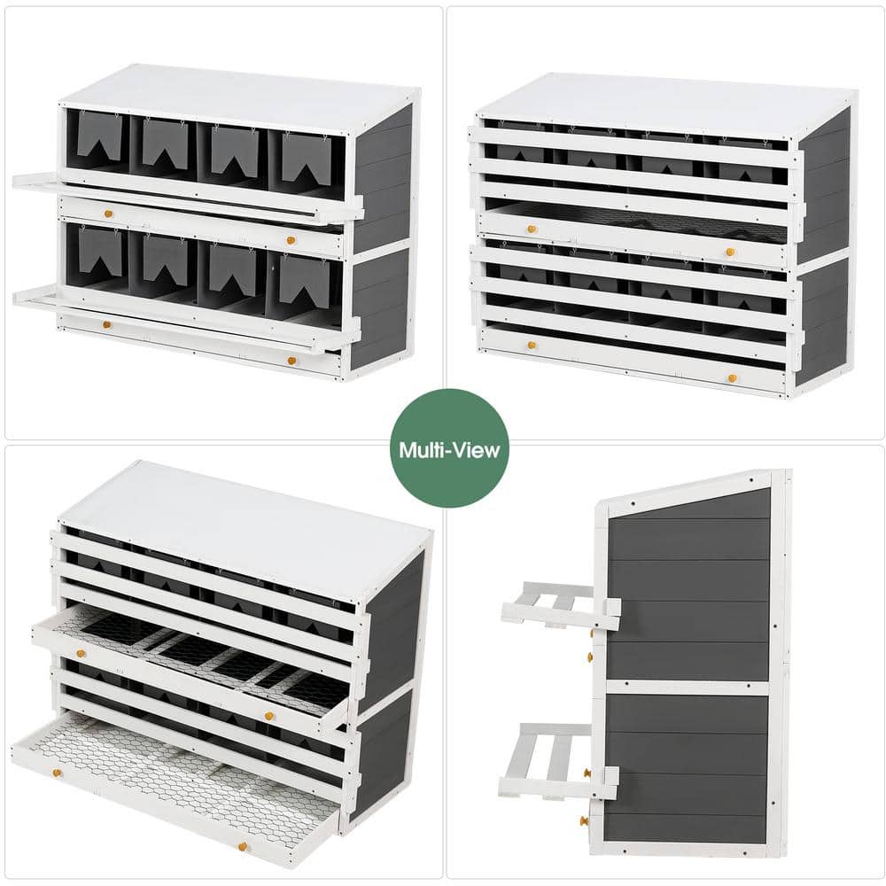 White and Gray Wooden Chicken Nesting Box with PVC Roof, 8 Compartments