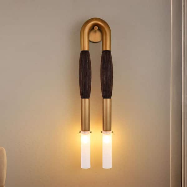 7 in. 2-Light Dimmable LED Brown Horsehair Wall Sconce, Vintage Wall Light for Bedroom, Living Room, Foyer (1-Pack)