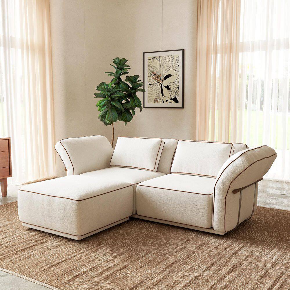 Camelot Oversized 95 in. Pillow Top Arm Fabric Modular Sectional Sofa with Washable Cover,Ottoman in Beige for Apartment