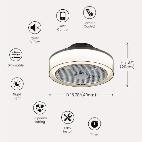 16 in. Indoor Gray Low Profile Ceiling Fan with Dimmable LED Light Modern Small Bedroom Ceiling Fan with Remote APP Ceiling Fans