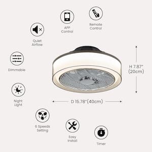 16 in. Indoor Gray Low Profile Ceiling Fan with Dimmable LED Light Modern Small Bedroom Ceiling Fan with Remote APP