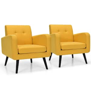 2PCS Accent Armchair Single Sofa Chair Home Office w/Wooden Legs Yellow