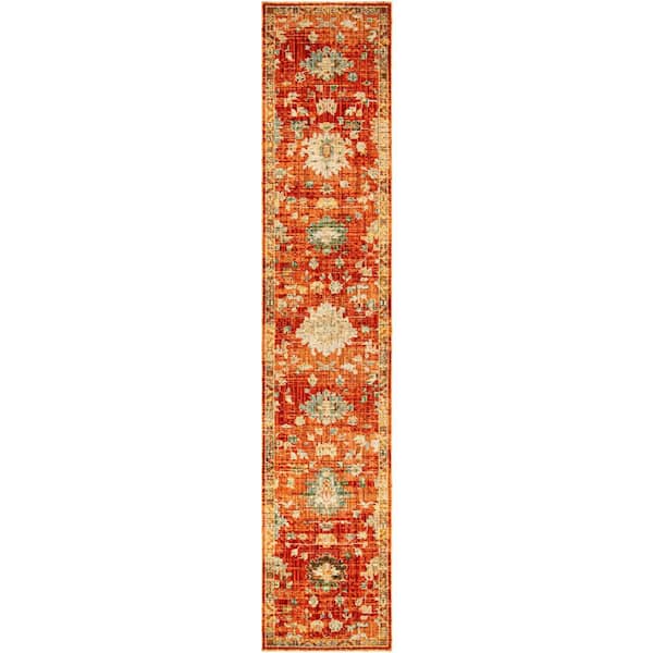 Antique Bloom Brick 2 ft. x 12 ft. Medallion Traditional Runner Area Rug
