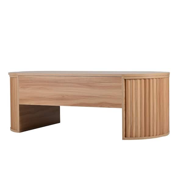 UOI 47.2 in. Acacia Wood Oval MDF Coffee Table with Lift Top and Hidden ...