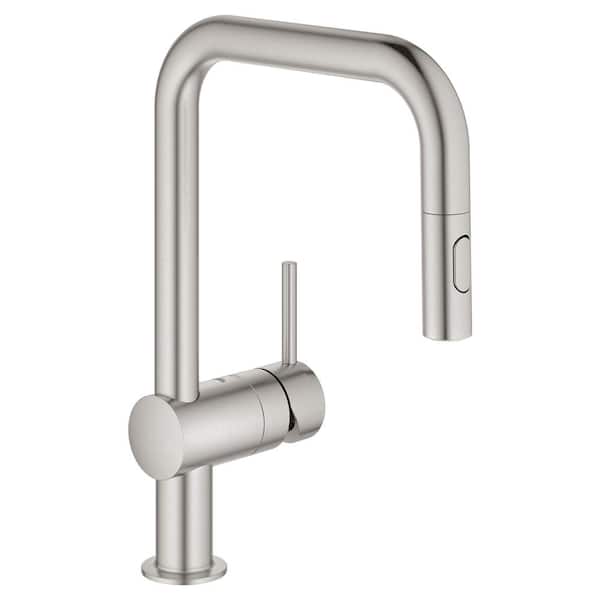 GROHE Minta Single-Handle Dual Spray Pull-Out Sprayer Kitchen Faucet 1.75 GPM with U-Shaped Spout in SuperSteel InfinityFinish