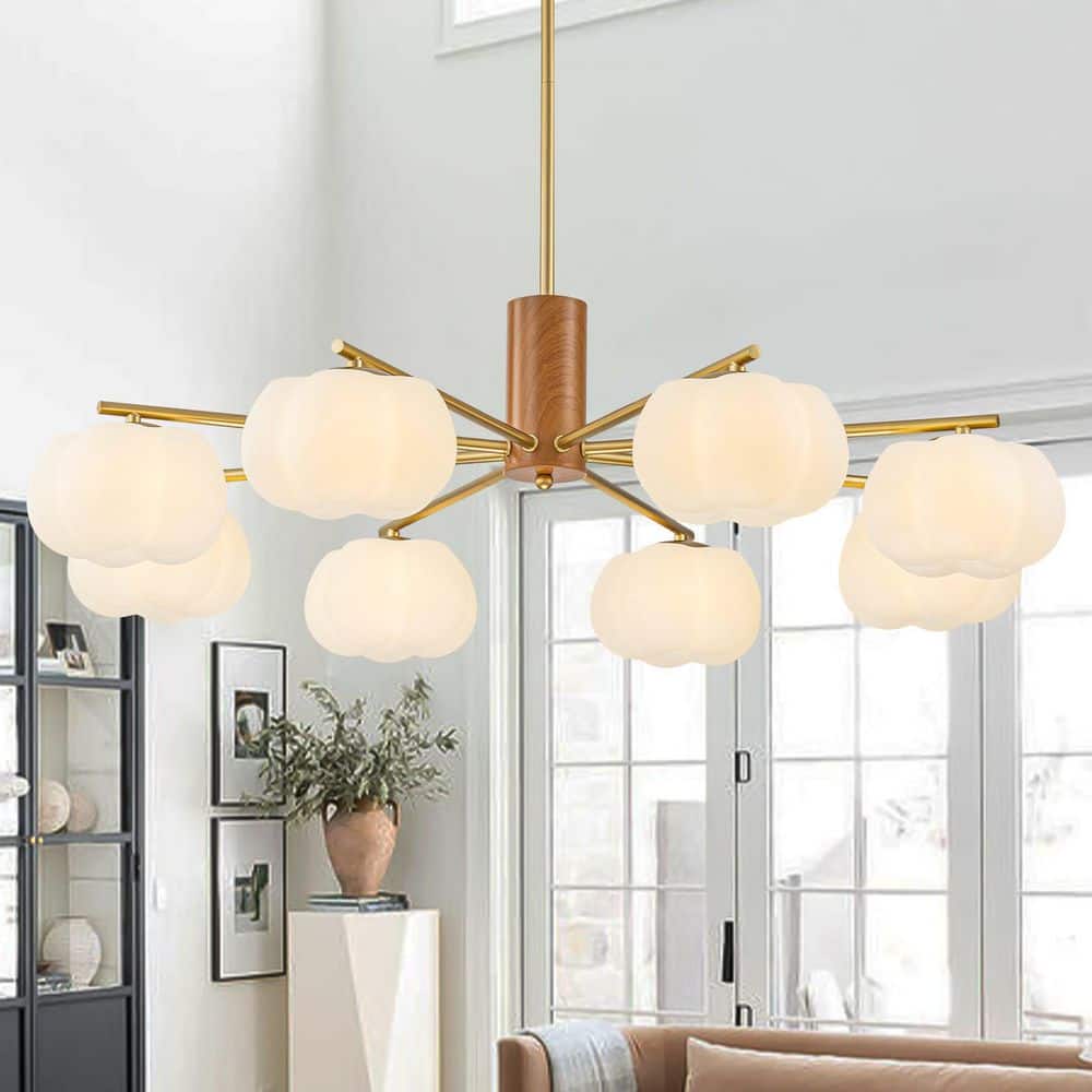 35.43 in. 8-Light Modern Gold Metal Chandelier Pendant Light with White Shades for Living Room price history on PriceWatchPro