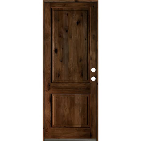 Krosswood Doors 32 in. x 96 in. Rustic Knotty Alder Square Top Provincial Stain Left-Hand Inswing Wood Single Prehung Front Door
