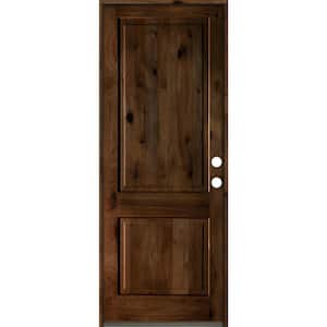 Krosswood Doors 42 in. x 96 in. Rustic Knotty Alder Arch Top V-Grooved Provincial Stain Left-Hand Wood Single Prehung Front Door