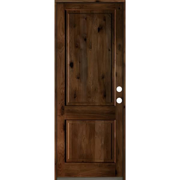 Krosswood Doors 42 in. x 96 in. Rustic Knotty Alder Square Top Provincial Stain Left-Hand Inswing Wood Single Prehung Front Door