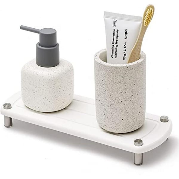 ZUMUSEN Bathroom Sink Fast Drying Stone， Instant Dry Bathroom Sink  Organizer， Home Sink Caddy， Diatomaceous Earth Stone Sink Tray for Dish Soap  Water Bottles Toothbrush Cup 