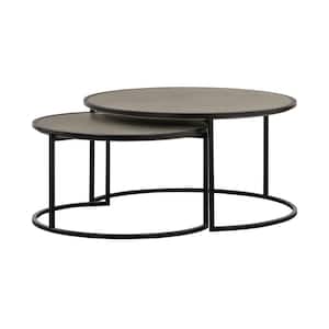 Mariana 32 in. Medium Gray Concrete Top/Black Metal Round Concrete Coffee Table