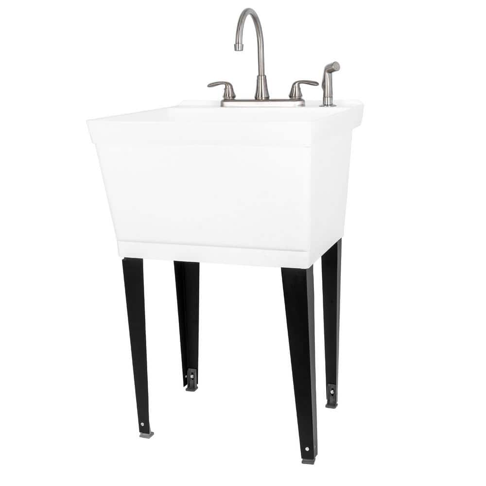 TEHILA Complete 22.875 in. x 23.5 in. White 19 Gal. Utility Sink with ...