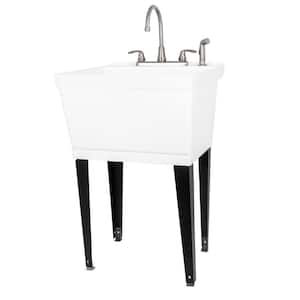 Complete 22.875 in. x 23.5 in. White 19 Gal. Utility Sink with Metal Hybrid Stainless Steel Faucet and Side Sprayer