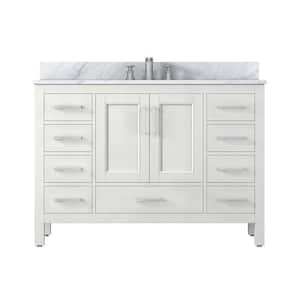 48 in. W x 22 in. D x 34 in. H Freestanding Bath Vanity in White with Carrara White Marble Top and Single Ceramic Sink