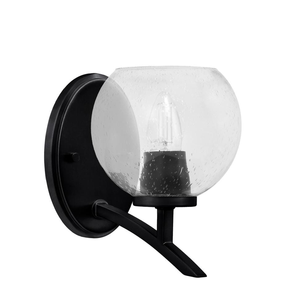Siena 5.75 in. 1-Light Matte Black Sconce with 5.75 in. Clear Bubble Glass 