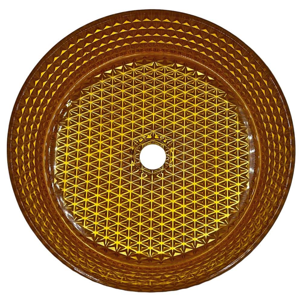 Gold Tempered Glass Circular Bathroom Vessel Sink, 14-inch