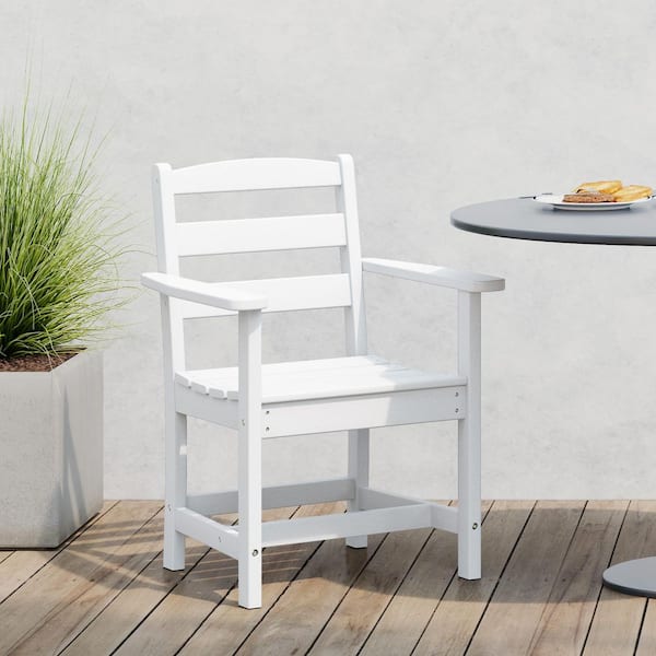 Shoreside All-Weather Plastic Outdoor Patio Dining Arm Chair, White
