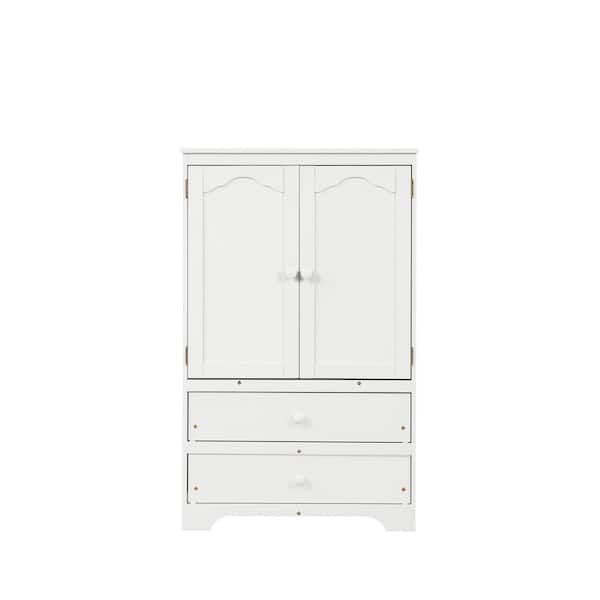 Unbranded White Side Cabinet Armoire 2 Doors and 2-Drawers with Clothes Rail Wardrobe (51.02 x 31.3 x 15.98)
