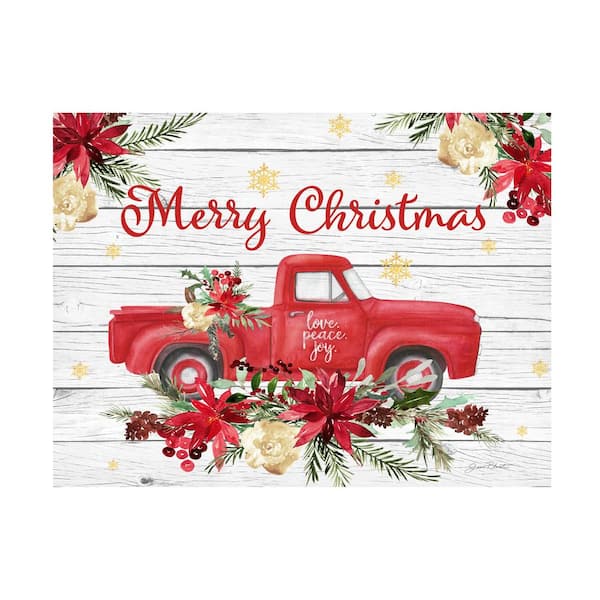 Unframed Home Jean Plout 'Red Truck Floral Christmas' Photography Wall Art 35 in. x 47 in.