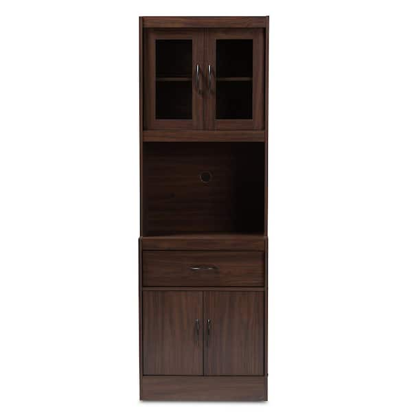 Baxton Studio Laurana Walnut Brown Kitchen Cabinet with Hutch 147