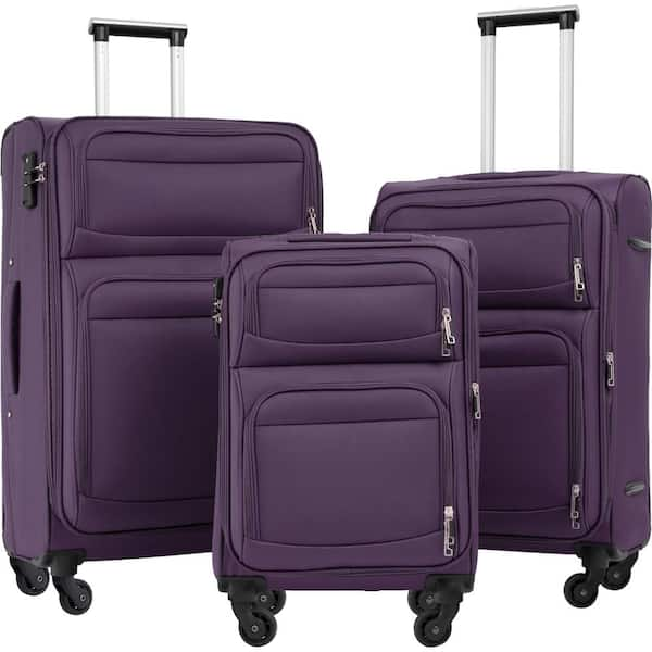 Merax Purple Lightweight 3-Piece Expandable Oxford Fabric Softshell Luggage Set with TSA Lock and 2 External Pockets