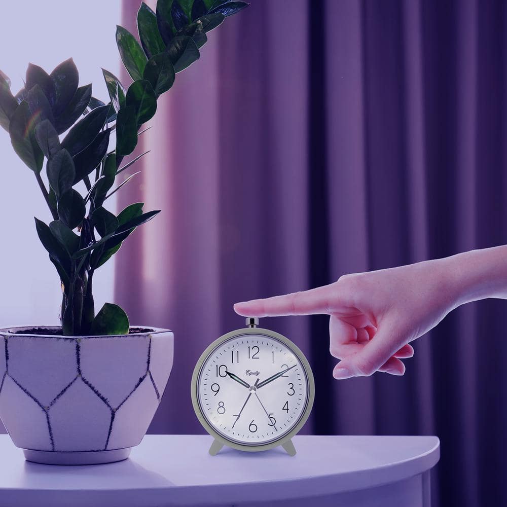 Light Green Metal Analog Alarm Clock with Glass Face