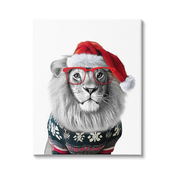 Stupell Industries Lion in Christmas Sweater by Annalisa Latella 1-Piece Unframed Graphic Print Animal Poster Art Print 48 in. x 36 in.