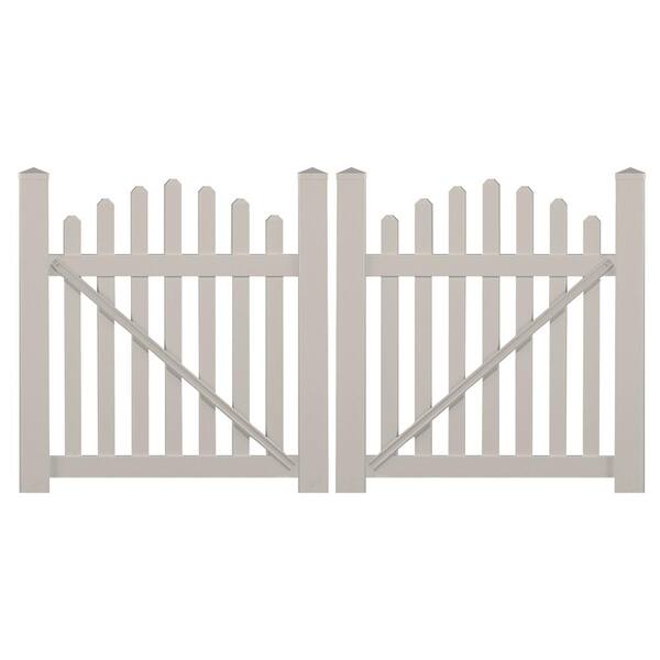 Weatherables Sanibel 8.8 ft. W x 4 ft. H Tan Vinyl Picket Fence Double Gate Kit