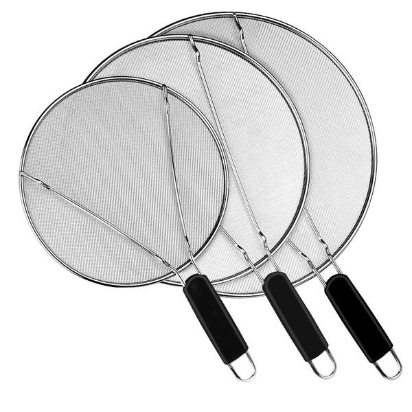 Splatter Screen for Frying Pan, 9.8/11.4/12.9 in. Stainless Steel Splatter Guard, Silicone Handle, Oil Splash Protection