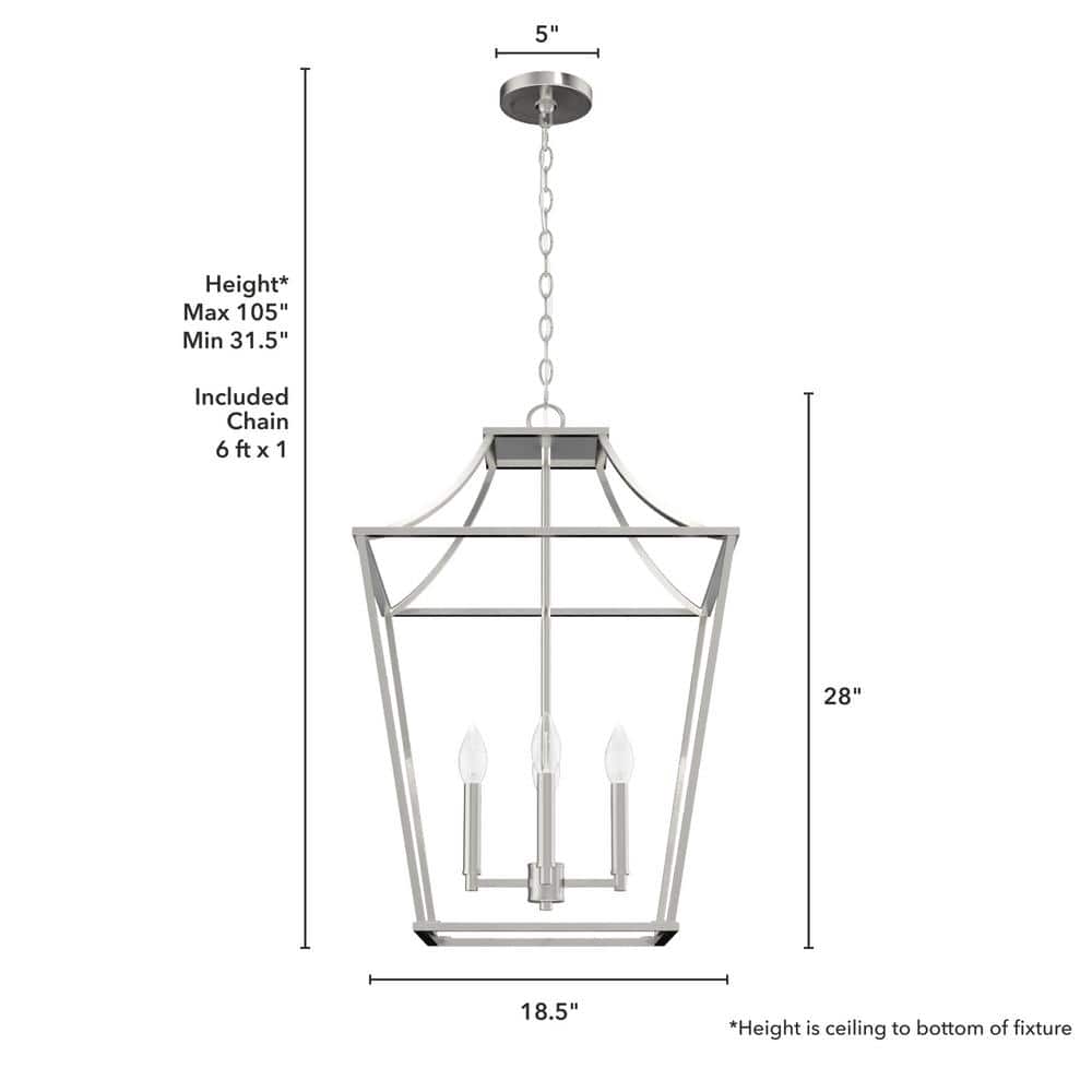 Laurel Ridge Brushed Nickel LED Lantern Pendant Light, 18.5"