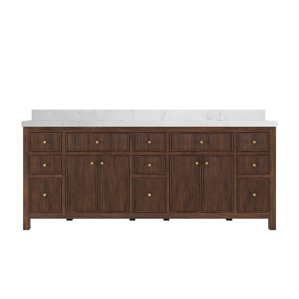 Sonoma Teak 84 in. Double Sink Freestanding Dark Walnut Bath Vanity with Empira White Quartz Top Unassembled price history on PriceWatchPro
