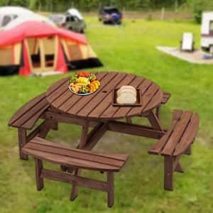 Large 70.07 in. Round Table Top Chinese Fir Wood Material: Wood 8 People Outdoor Round Wooden Picnic Table