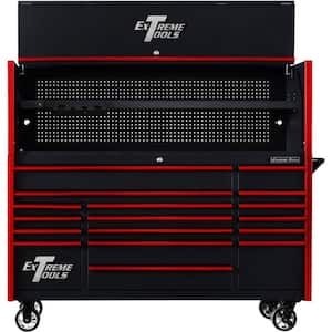 DX Series 72 in. Professional Hutch and 17-Drawer Roller Cabinet Combo, 100 lbs. Slides, Black with Red Drawer Pulls
