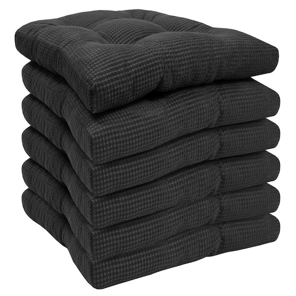 Sweet Home Collection Fluffy Tufted Memory Foam Square 16 in. x 16 in. Non-Slip Indoor/Outdoor Chair Cushion with Ties, Charcoal (6-Pack)