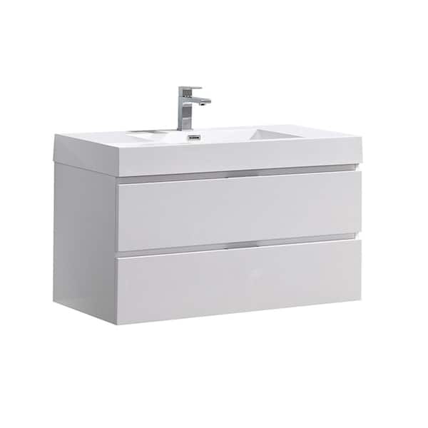 Fresca Valencia 40 in. W Wall Hung Bathroom Vanity in Glossy White with Acrylic Vanity Top in White