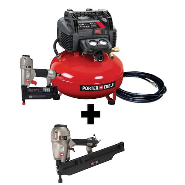 Porter-Cable 6 gal. 150 PSI Portable Electric Air Compressor, 18-Gauge Brad Nailer and 21-Degree 3-1/2 in. Full Round Framing Nailer