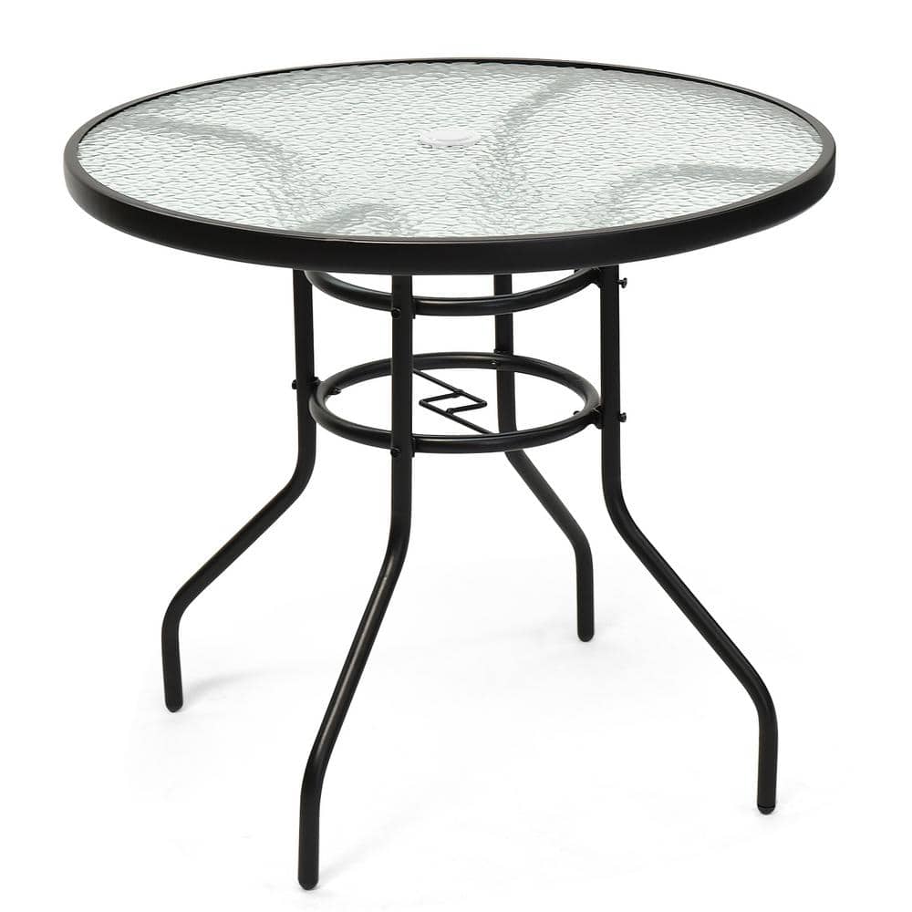 32 in. Black Outdoor Bistro Table with Tempered Glass Top and 2 in. Convenient Umbrella Hole price history on PriceWatchPro