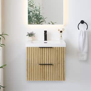 Livia 24 in.W Single Sink Floating Bath Vanity in Nature Brown with White Stone Top