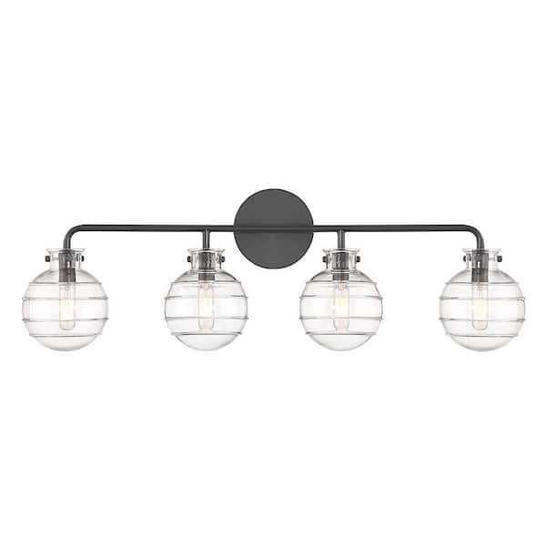 Savoy House Mason 30.50 in. 4-Light Matte Black Vanity Light with Clear Swirl Glass Shades