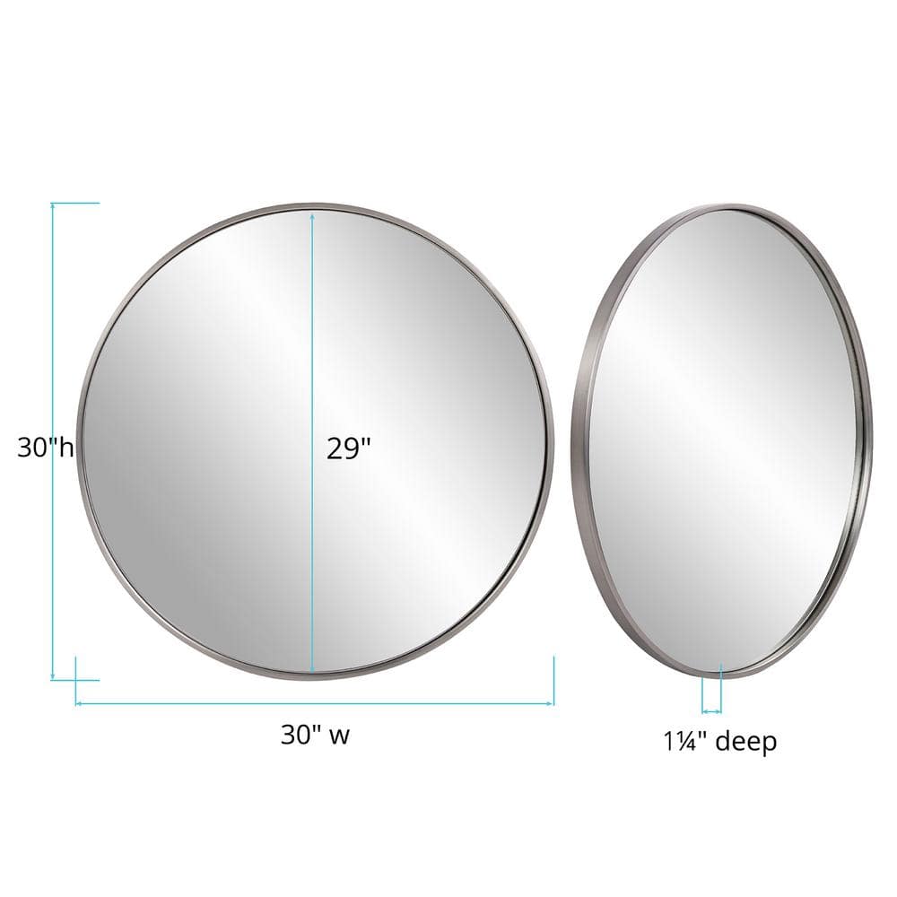 Elegant European Round Brushed Silver Vanity Wall Mirror 30"