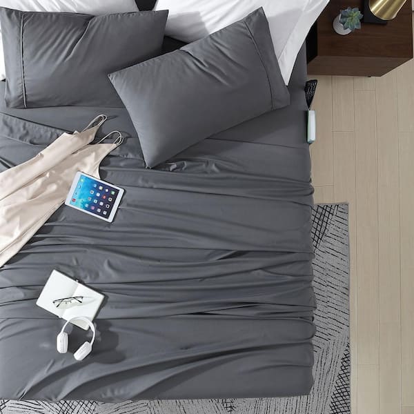 JML Queen Bed Sheet Set 6 Piece Dark Grey,Soft Microfiber Fade & Stain  Resistant Sheet Set