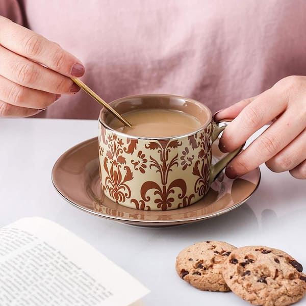 Ceramic Mug Set, Herbal Tea Cup, Mug, Saucer, Spoon With a Painted