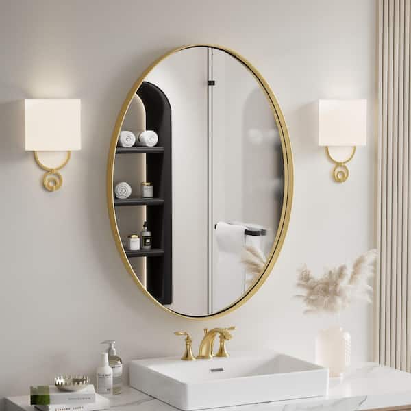 22 in. W x 30 in. H Medium Oval Stainless Steel Mirror Bathroom Mirror Vanity Mirror Decorative Mirror in Brushed Gold