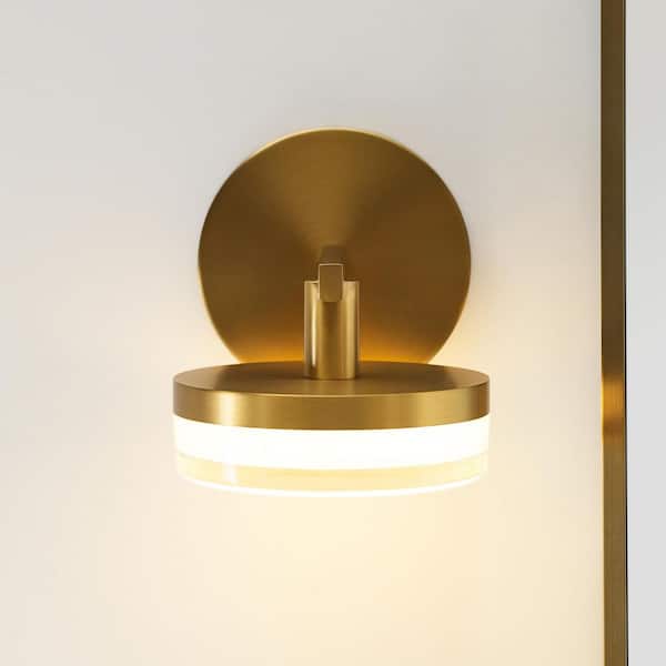 Generation Lighting - Studio Khan 4.8 in. 1-Light Burnished Brass Integrated LED Bathroom Bedroom Wall Vanity Light Silk White Glass Shade
