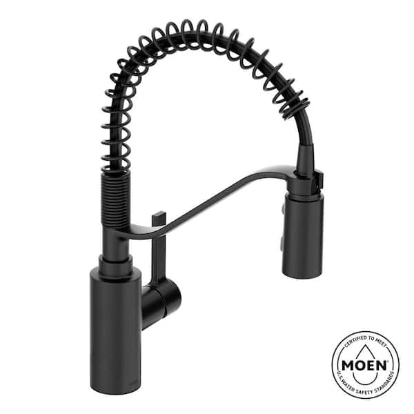 MOEN Genta LX Single Handle Pre-Rinse Spring Pull Down Sprayer Kitchen Faucet with Power Boost in Matte Black