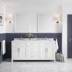 Tahoe 72 in. W x 21 in. D x 34 in. H Double Sink Bath Vanity in White with Carrara Marble Top, Mirrors and Outlet