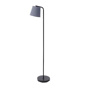 56 in. Black Arched Floor Lamp with Grey Fabric Shade