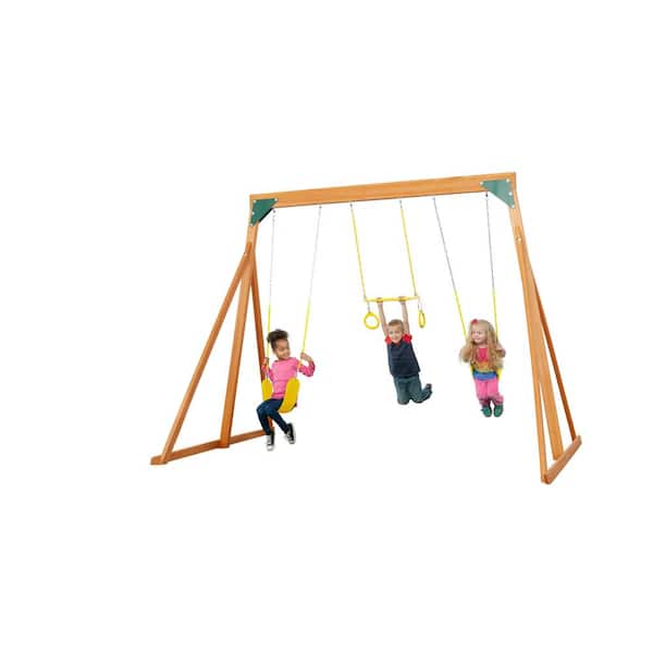 Creative Cedar Designs 3800-Y Trailside Complete Wood Swing Set with Yellow Playset Accessories - 1